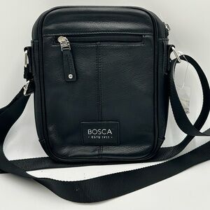 Bosca Black Leather Messenger Bag